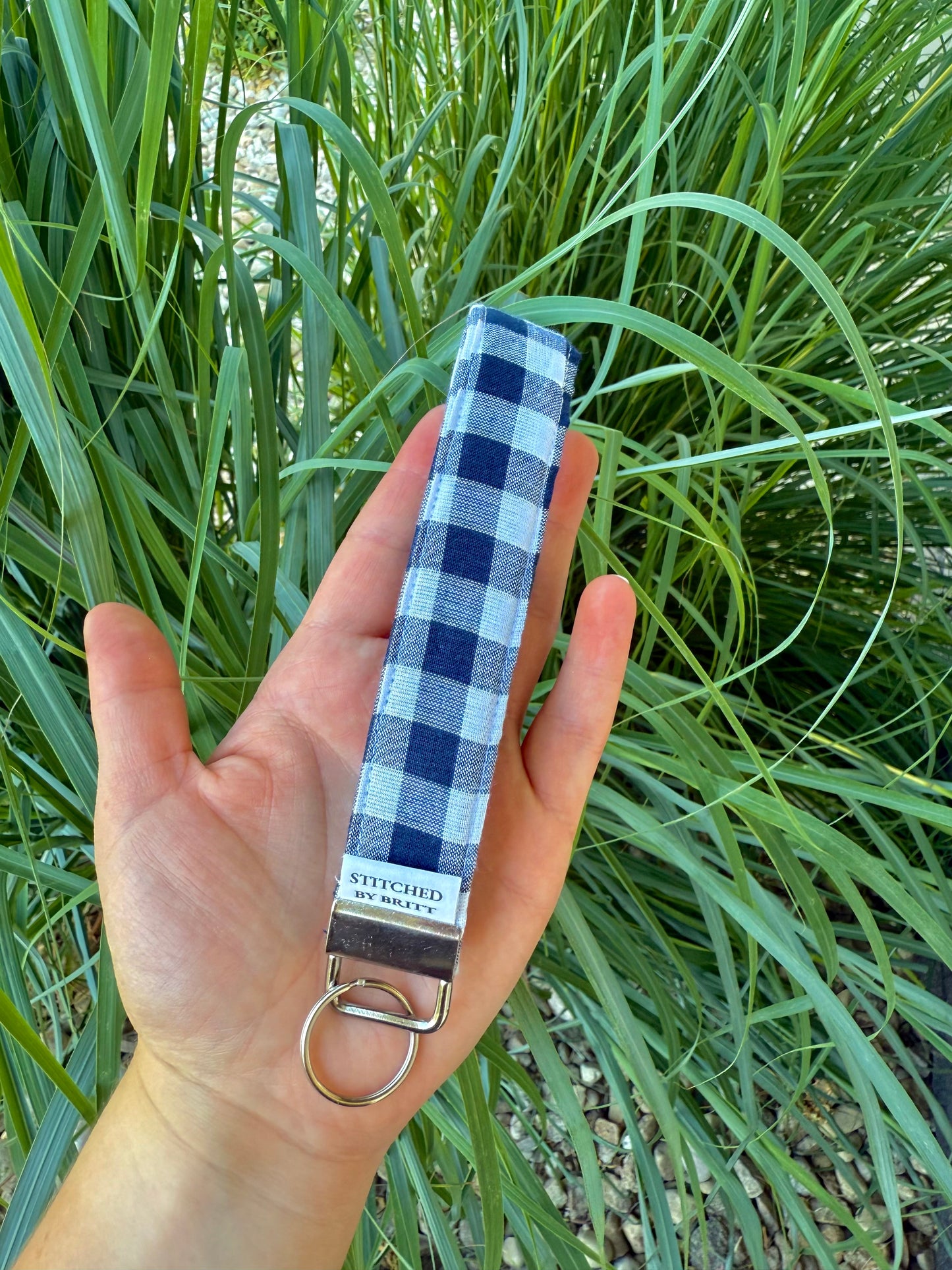 The Navy Gingham Wristlet