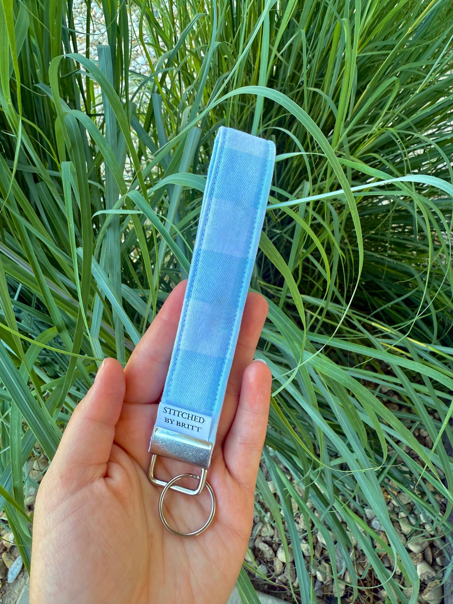 The Light Blue Gingham Wristlet